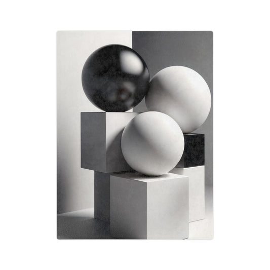 Velveteen plush blanket with a 3D black and white geometric pattern