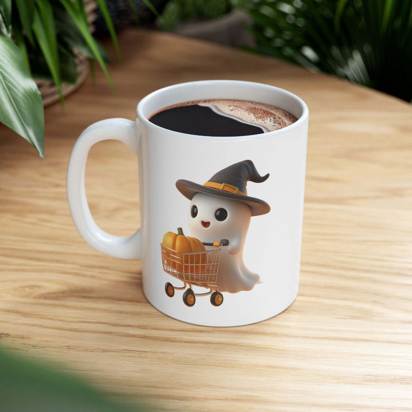 Adorable Ghost with Pumpkin Shopping Cart Coffee Mug