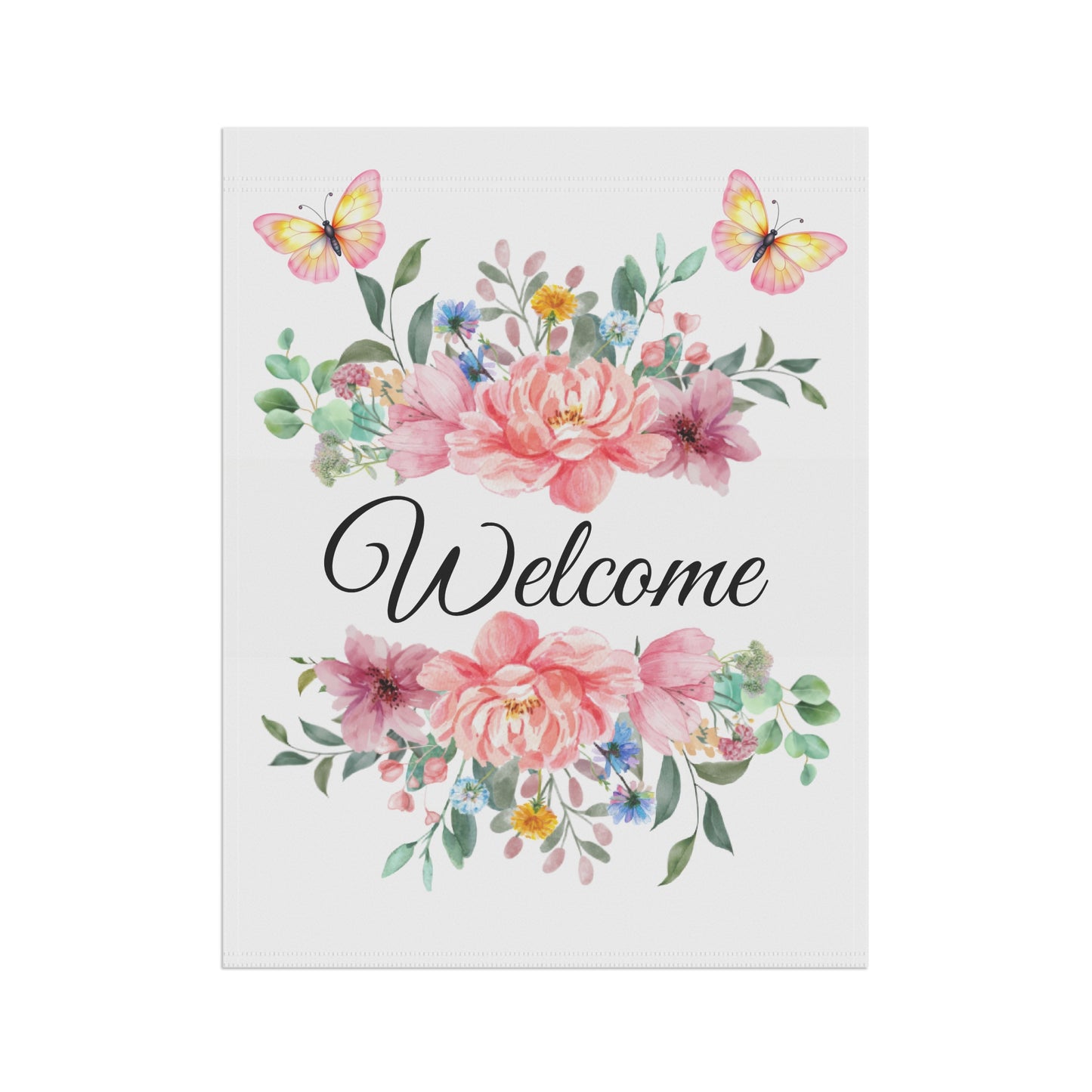 Pink Floral Bouquet with Butterflies Garden Flag