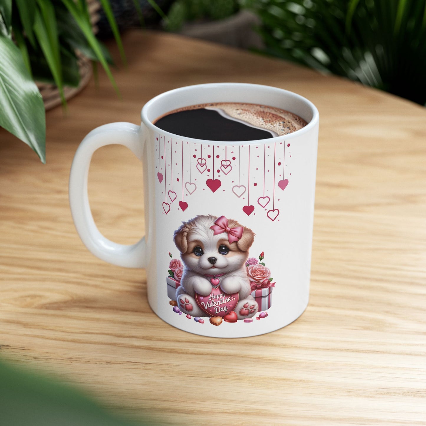 Adorable Puppy "Happy Valentine's Day" Coffee Mug