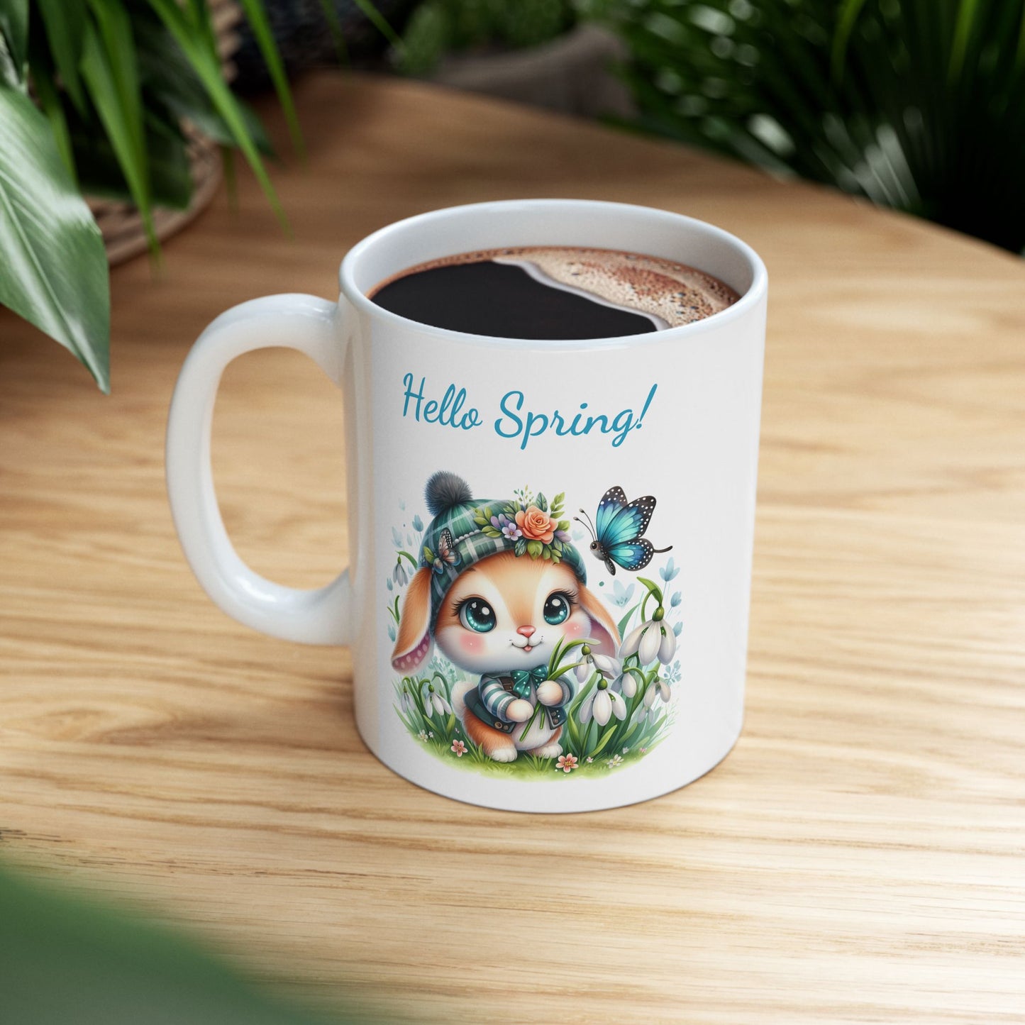 "Hello Spring!" Cute Bunny Mug