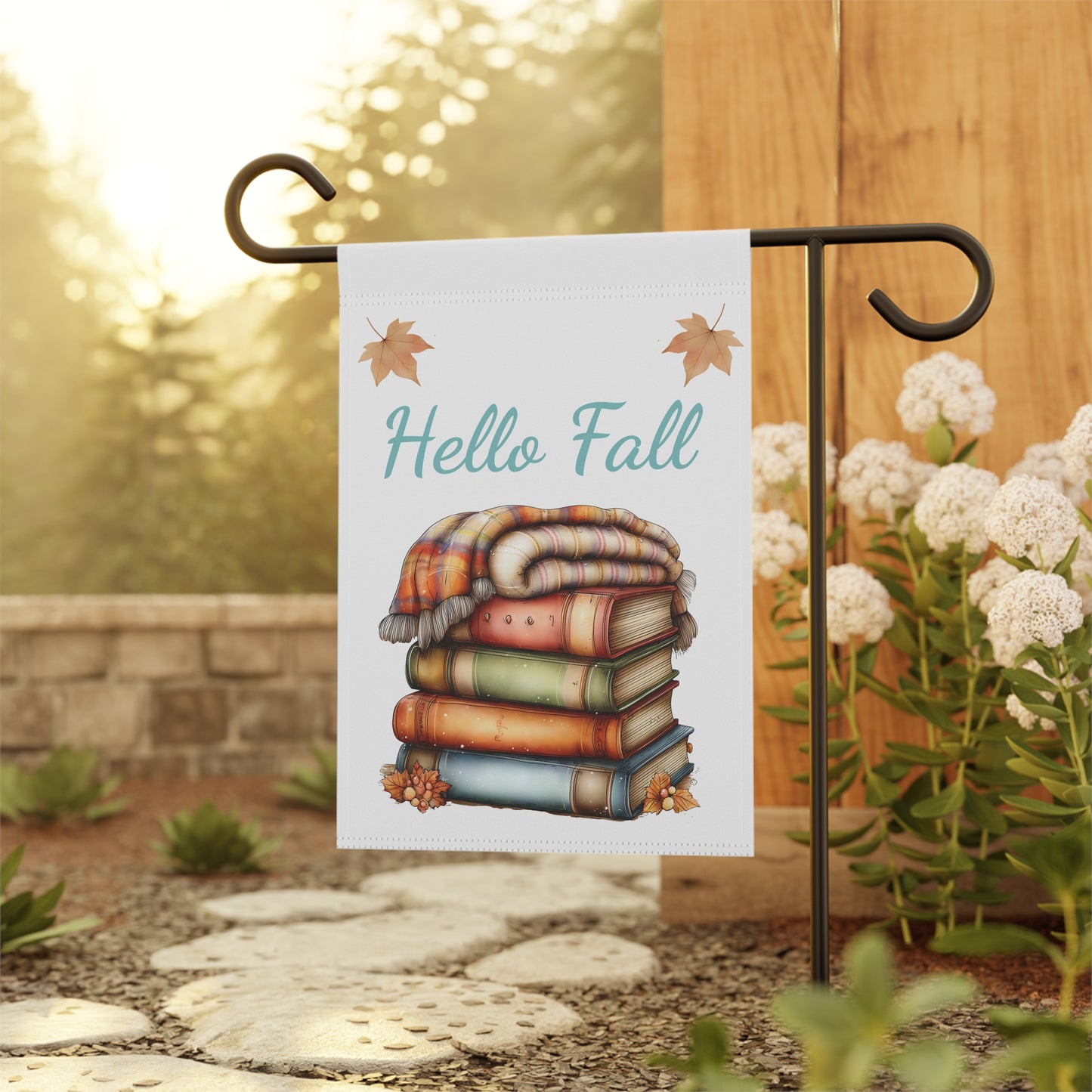 Cozy Book Stack Garden Flag