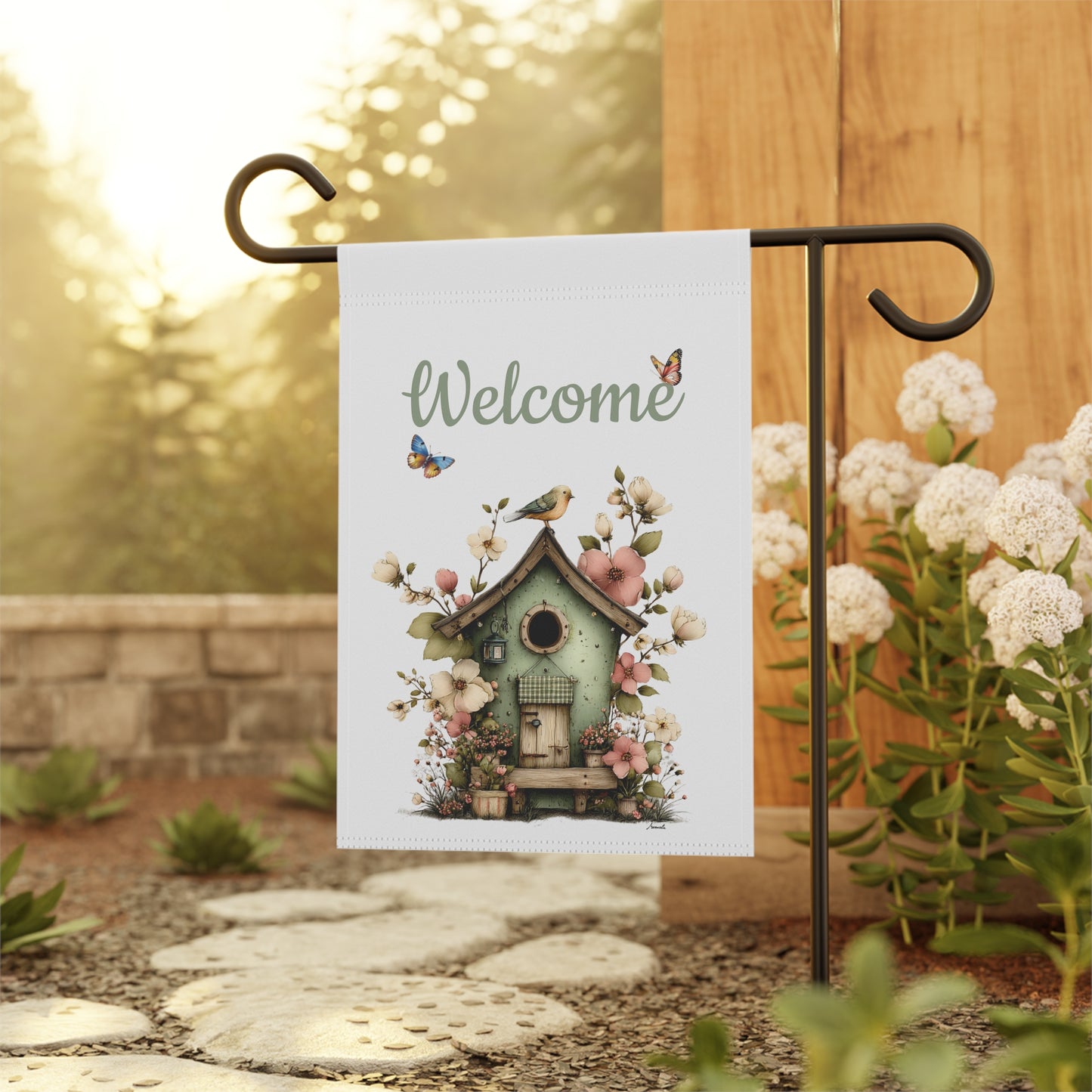 Birdhouse Welcome Garden Flag