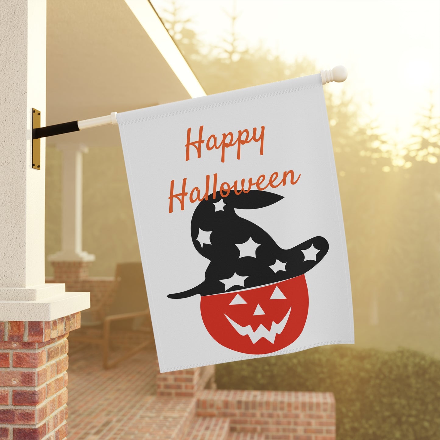 Happy Halloween Witch Hat & Pumpkin Garden Flag