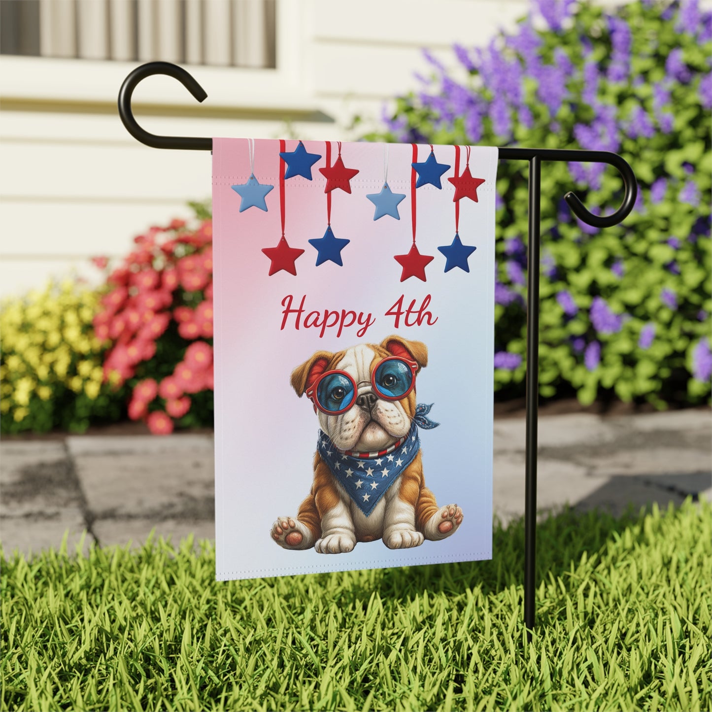 Cool Patriotic Bulldog Garden Flag