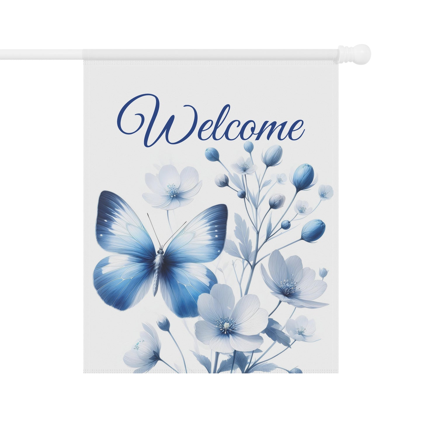 Elegant Blue Butterfly Welcome Garden Flag