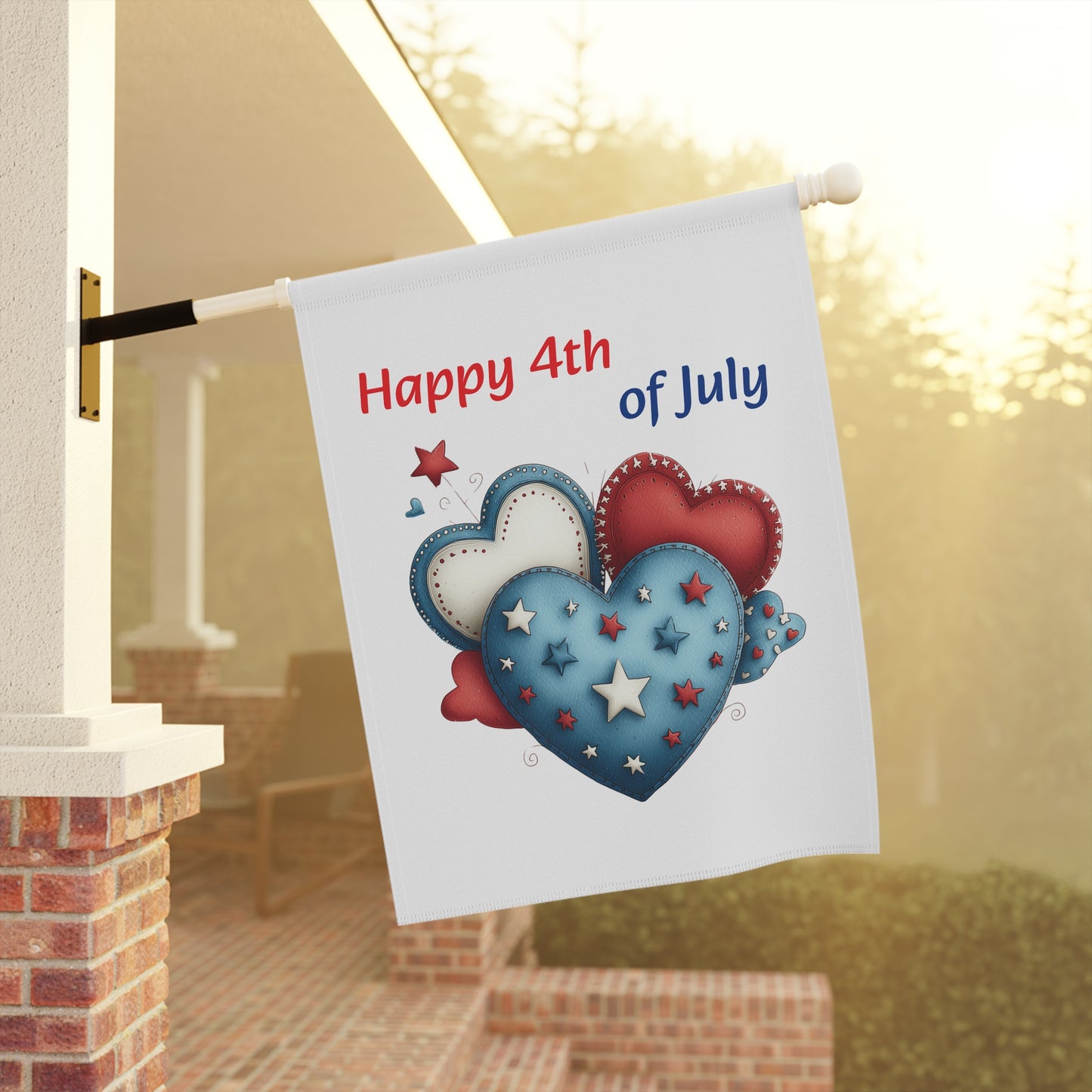 Patriotic Red, White, and Blue Hearts Garden Flag