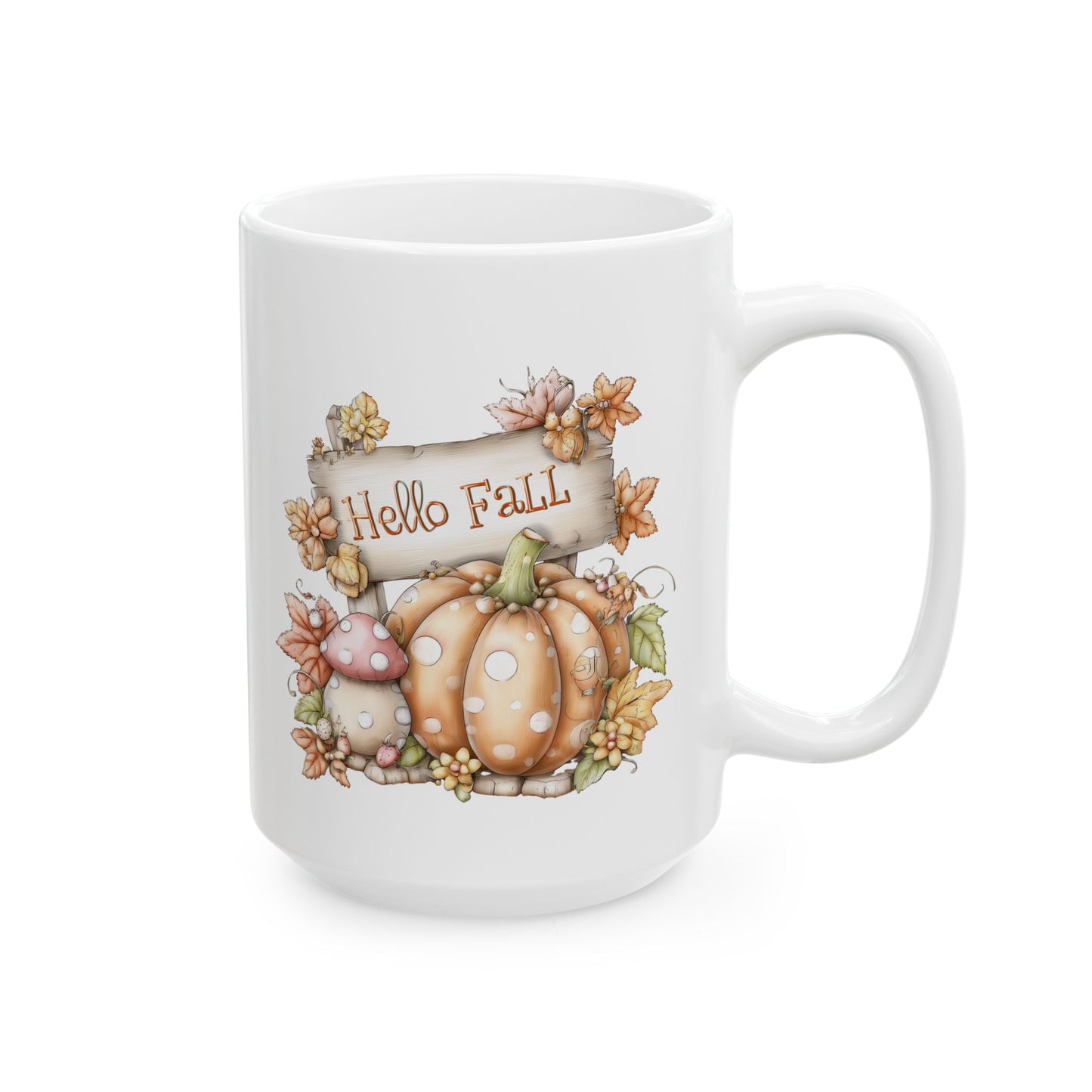 Hello Fall Polka Dot Pumpkin Coffee Mug