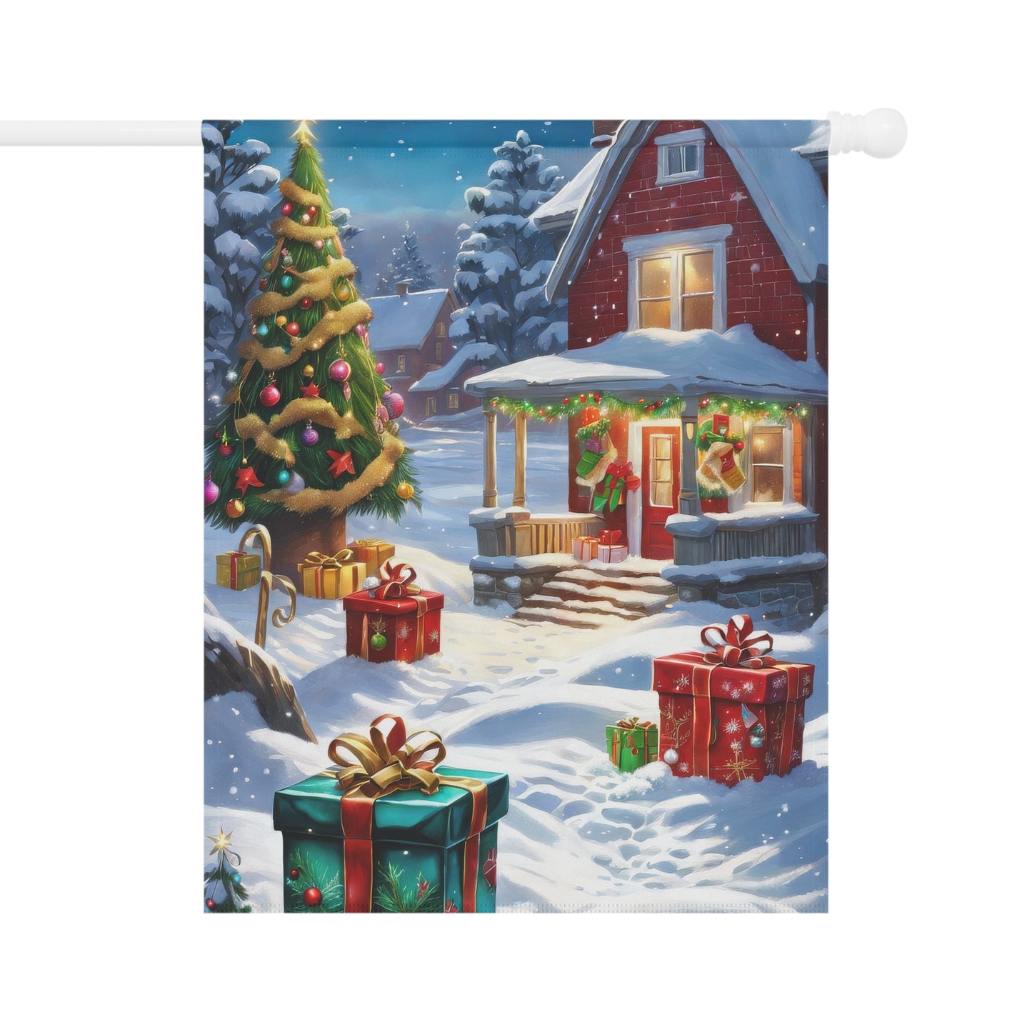 Christmas House Adorned with Presents Holiday Garden Flag/ House Banner