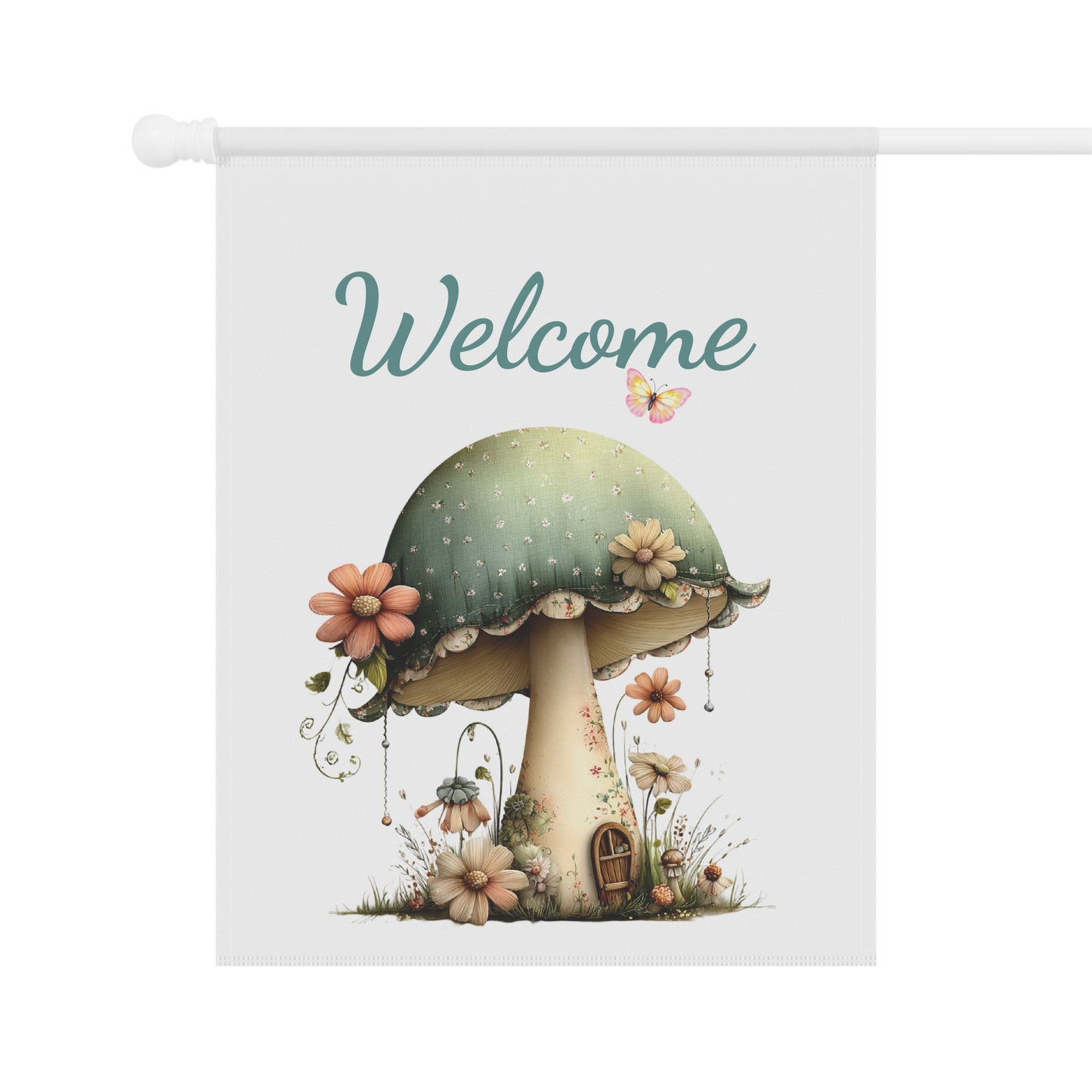 Fairy Cottage Mushroom Welcome Flag