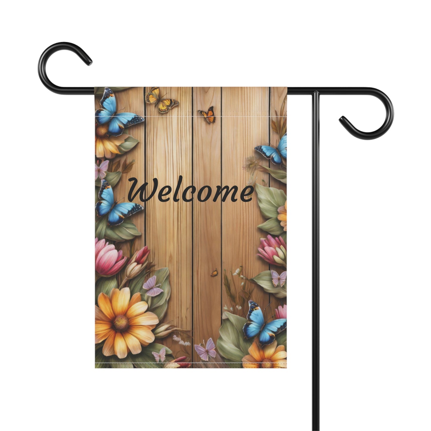 Welcome Garden Flag with Butterflies and Flowers