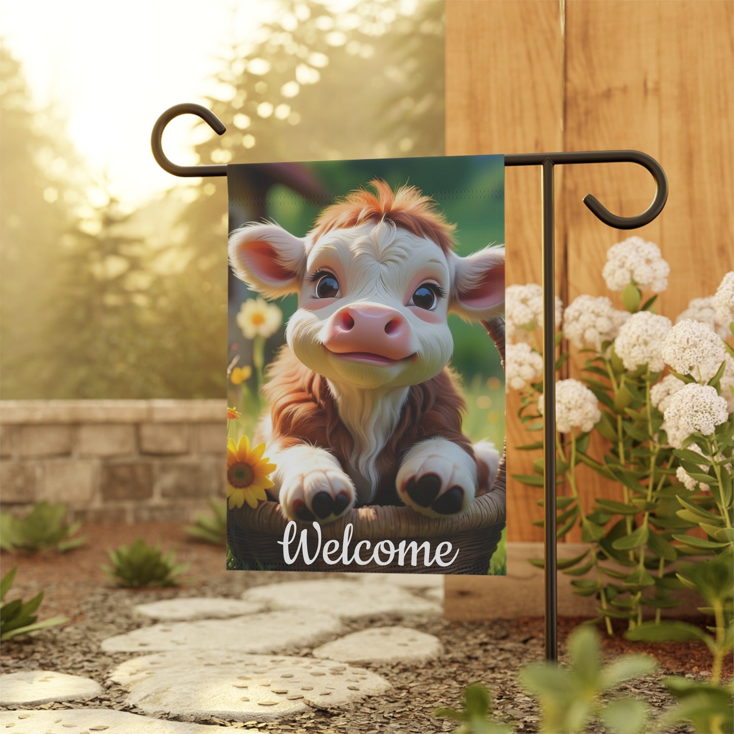 Farmhouse Garden Flag with a Baby Cow