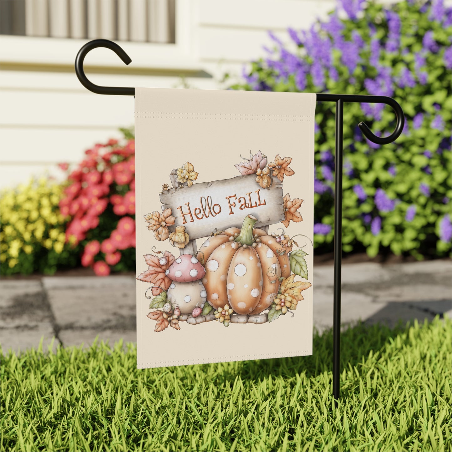 Whimsical Polka Dot Hello Fall Garden Flag