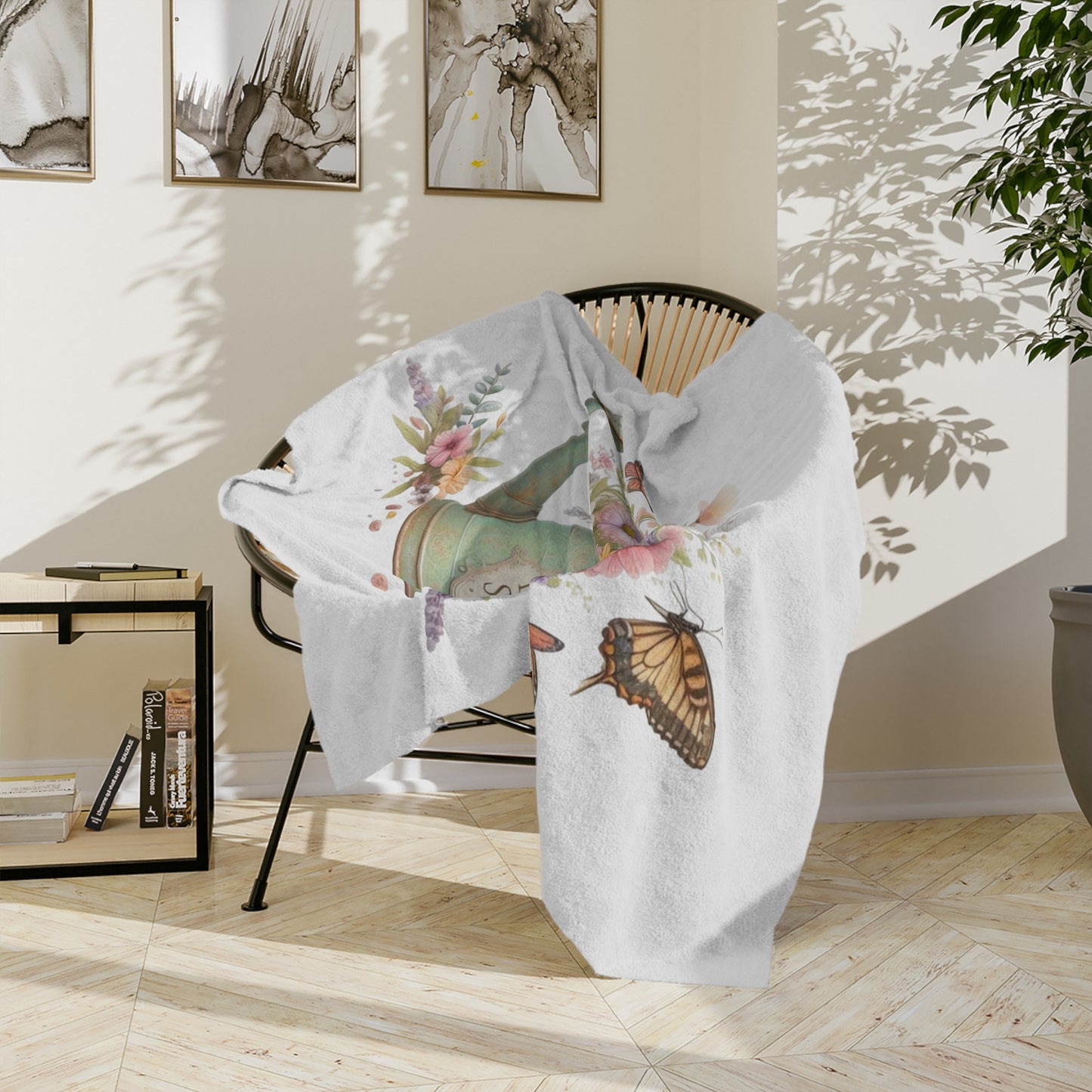 "Hello Spring" Floral Watering Can Velveteen Blanket