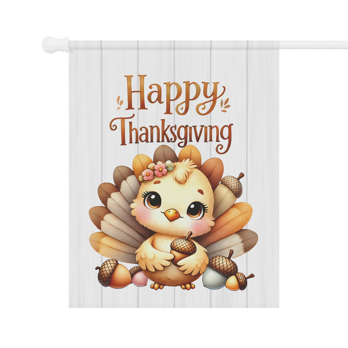 Happy Thanksgiving Garden Flag with a Cute Baby Turkey Flag