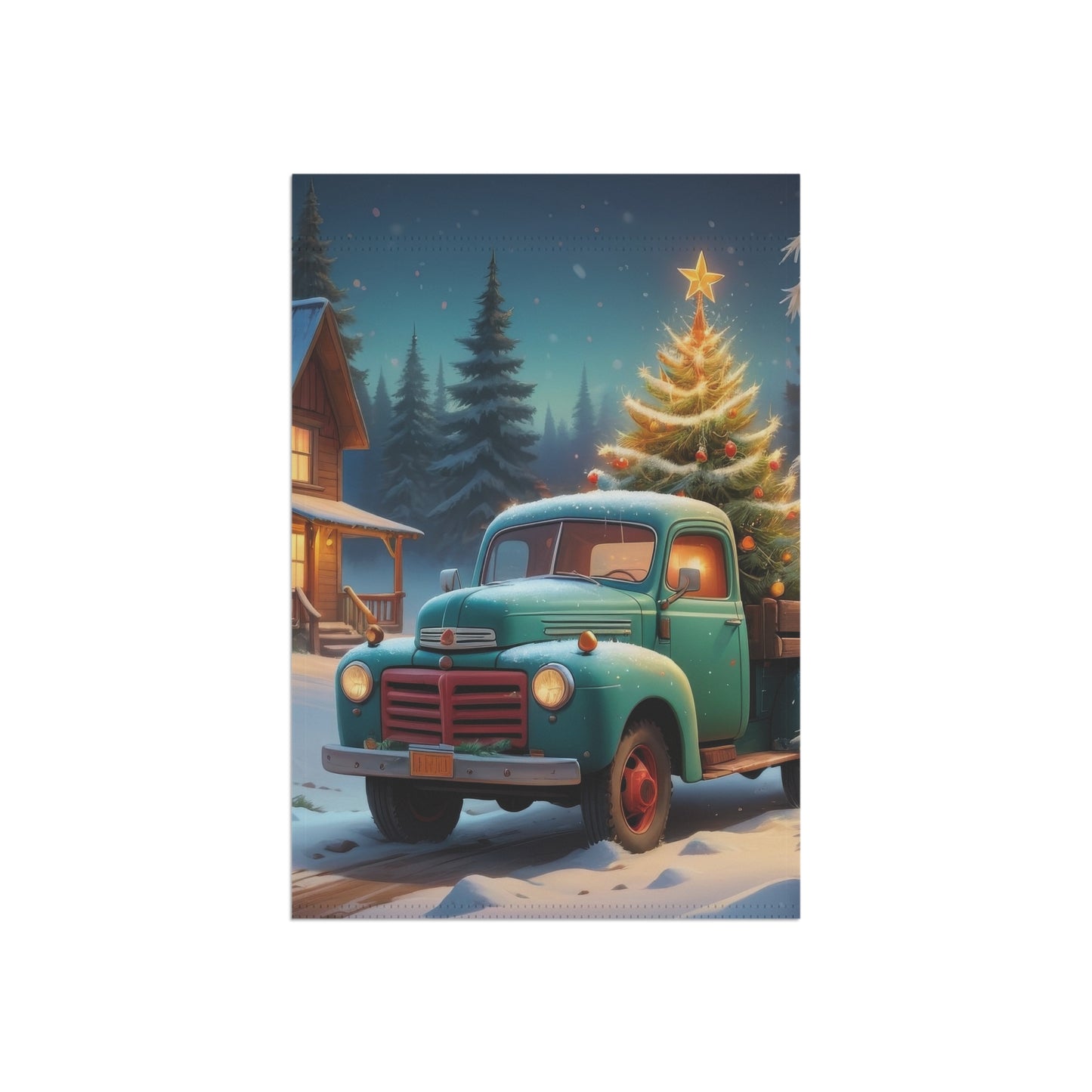 Vintage Truck with Christmas Tree Flag