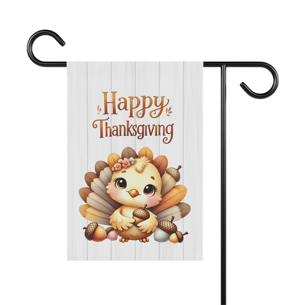 Happy Thanksgiving Garden Flag with a Cute Baby Turkey Flag