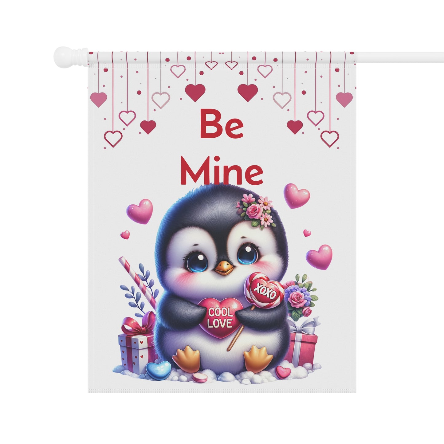 Be Mine Penguin Valentine Garden Flag