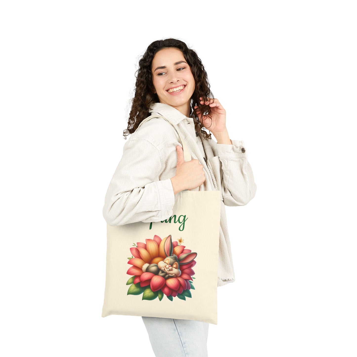 Cute Sleeping Bunny in a Flower Canvas Tote Bag