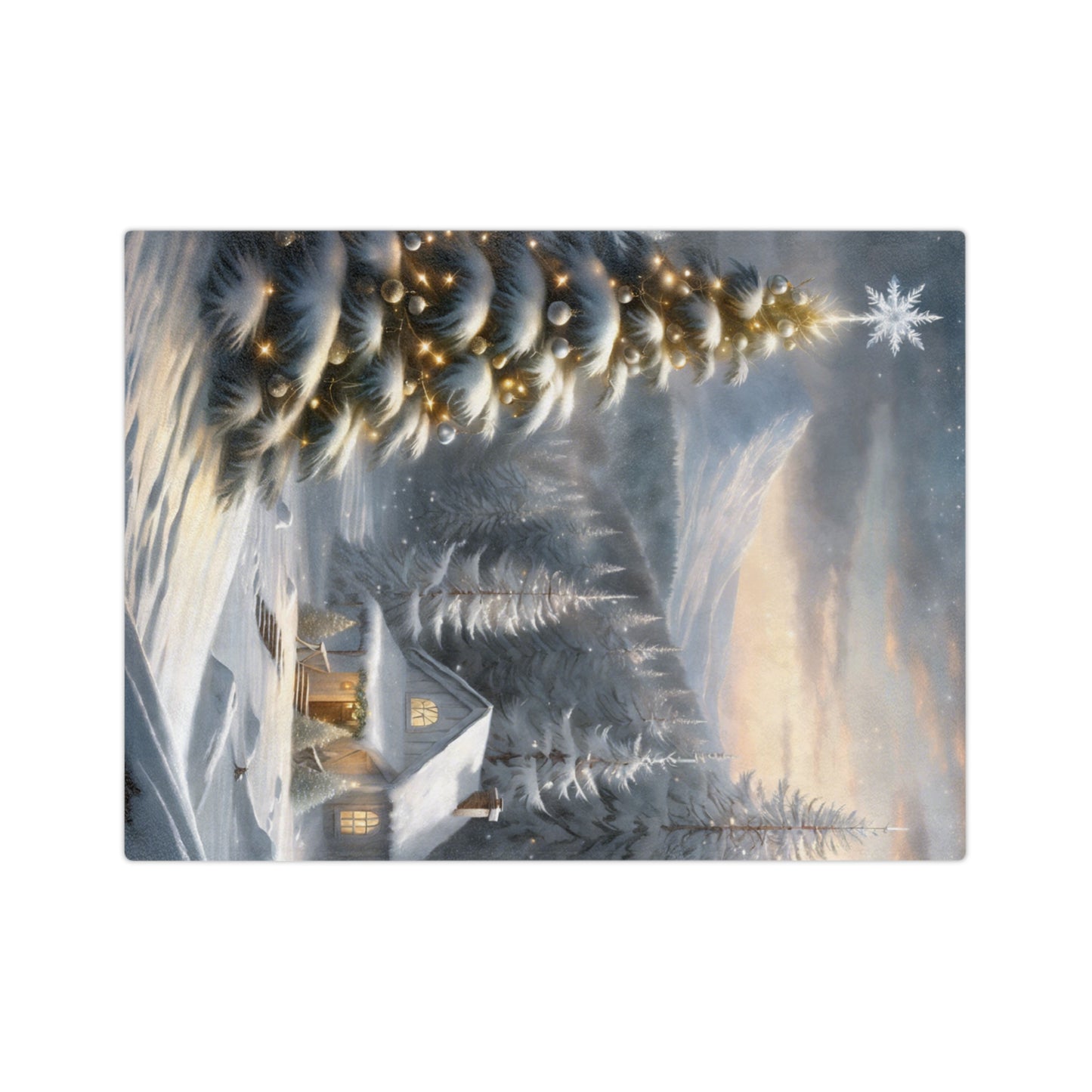 Cozy Snowy Mountain Scene Plush Blanket