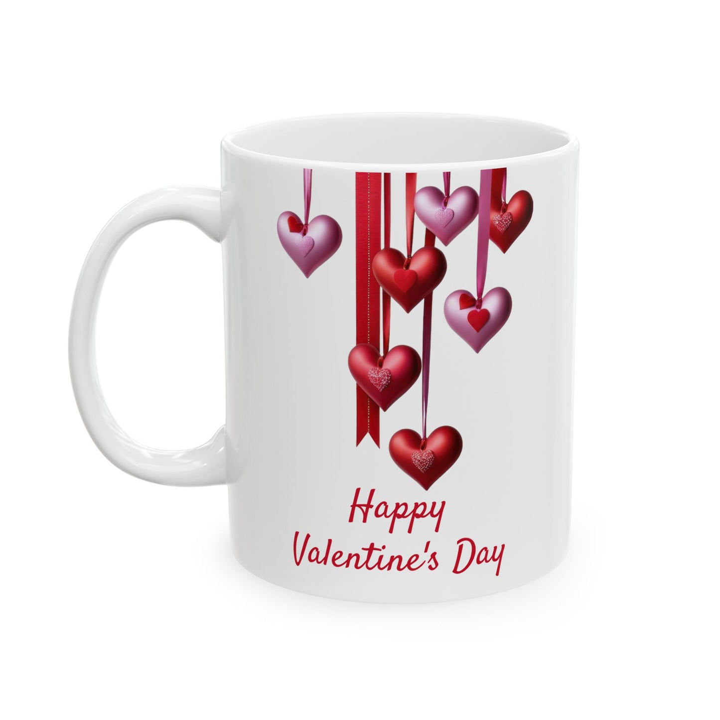 Decorative Red & Pink Ribbon Hearts Mug