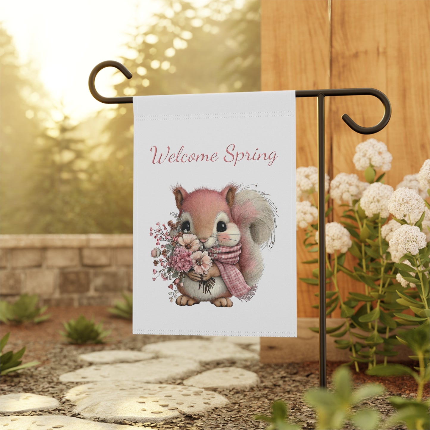 Welcome Spring Squirrel Garden Flag