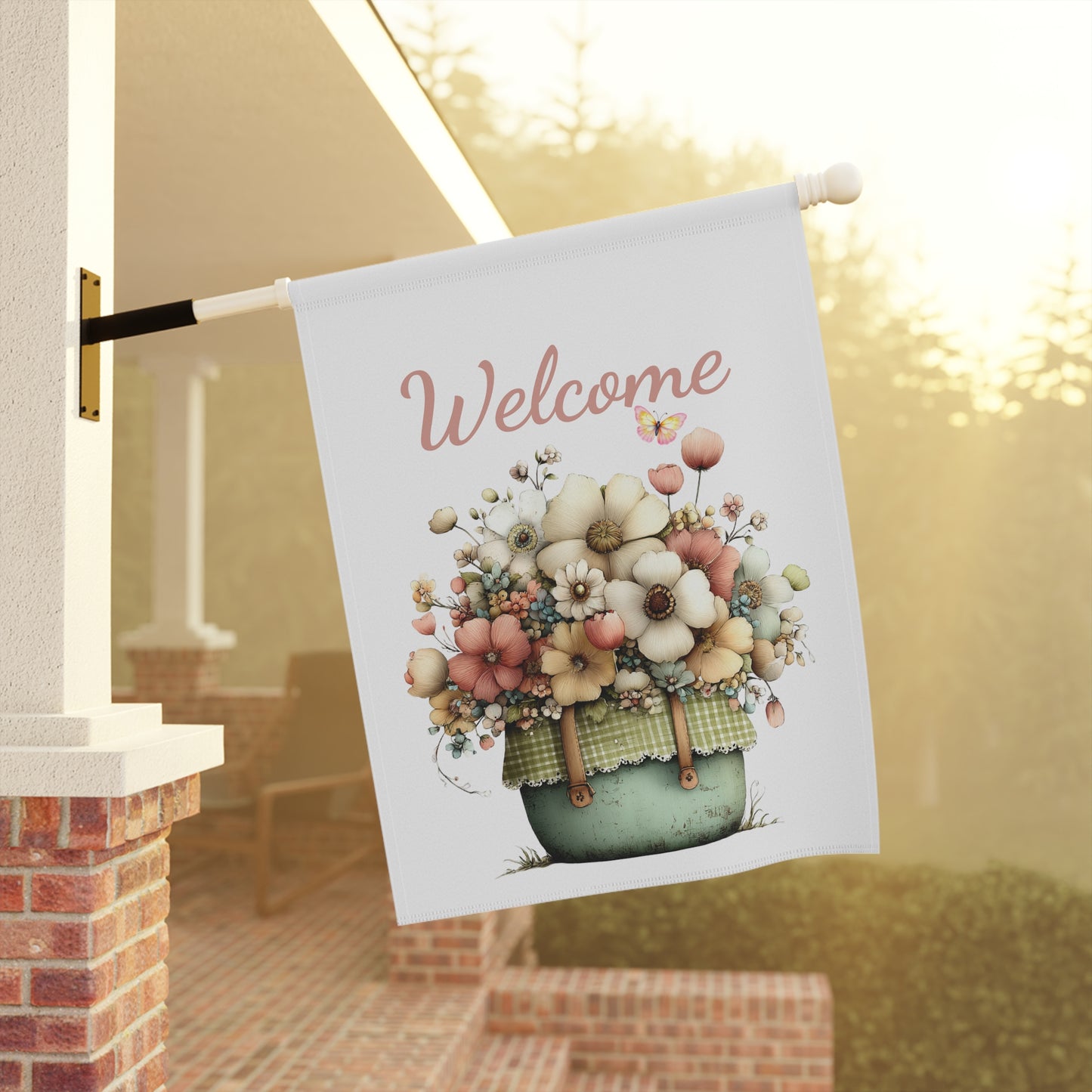 Welcome Floral Basket Garden Flag