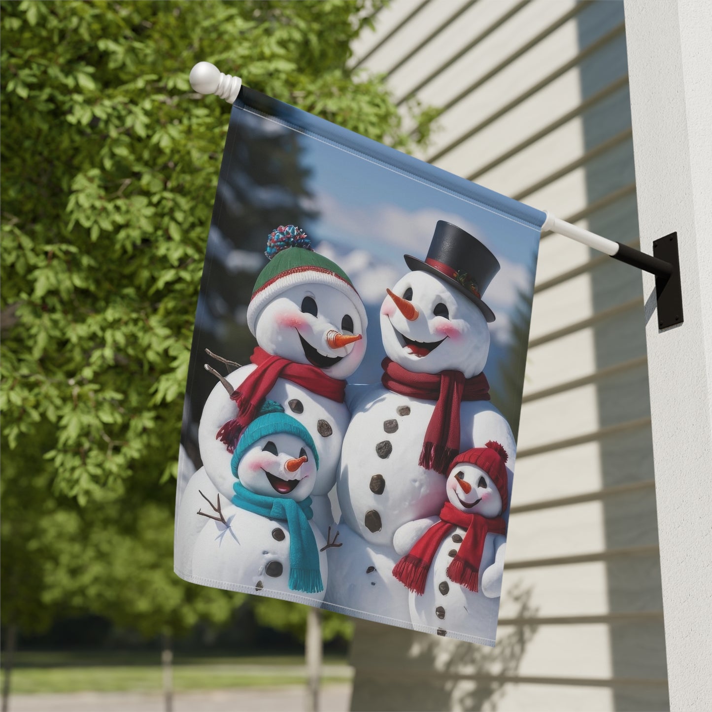 Happy Snowman Family Garden Flag/ Banner