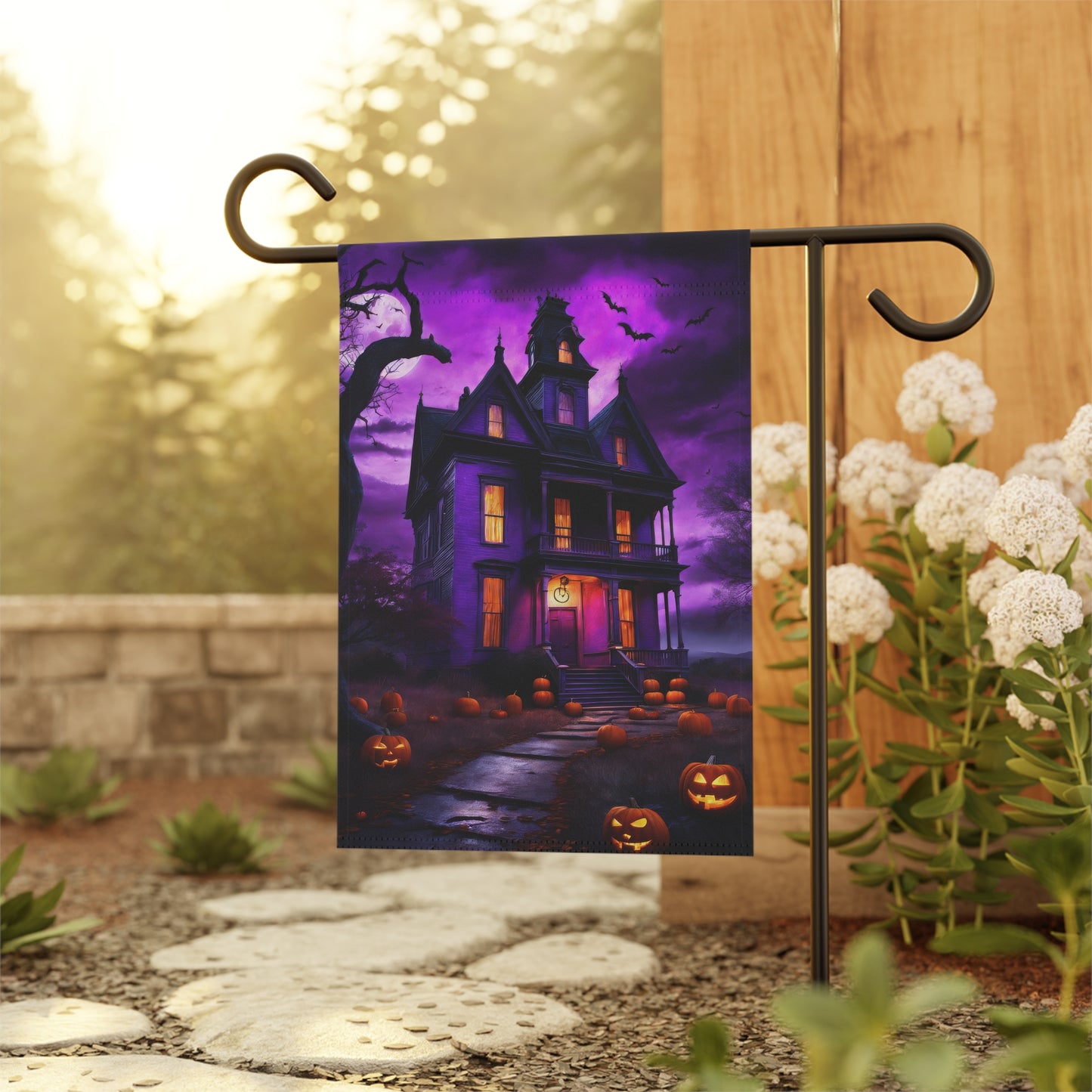 Halloween Creepy Mansion Garden Flag