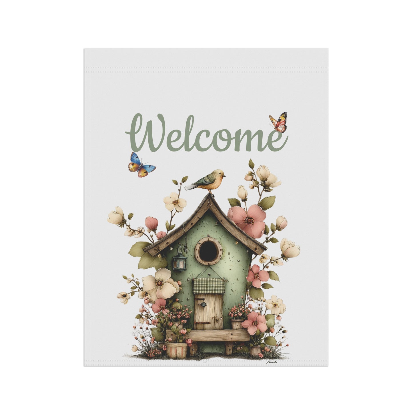 Birdhouse Welcome Garden Flag