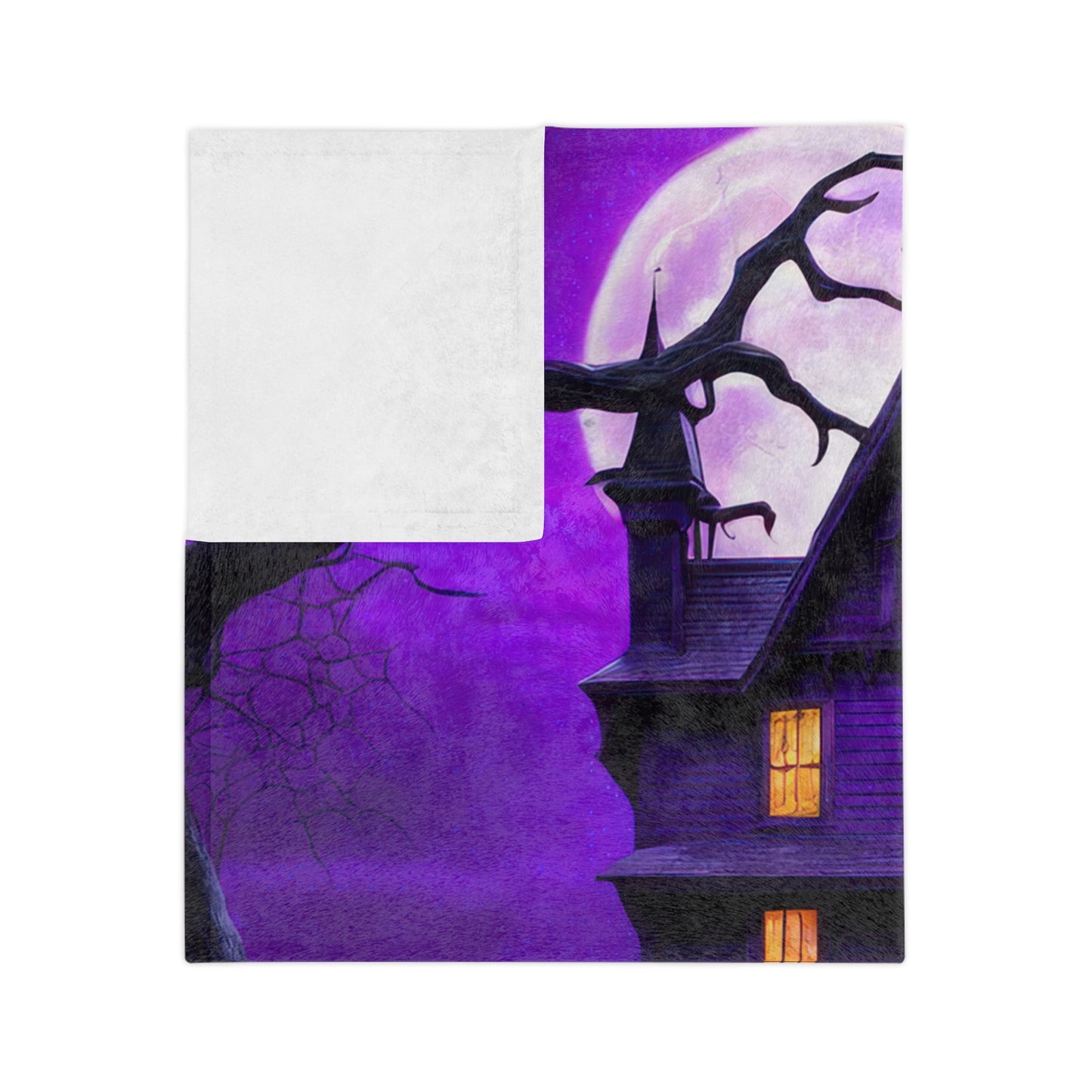 Mystical Purple Haunted House & Pumpkin Path Lightweight Velveteen Blanket