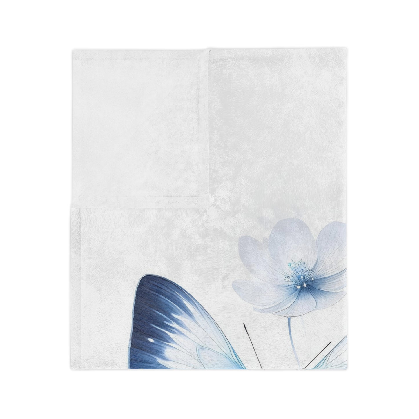 Serene Blue Butterfly & White Flowers Velveteen Blanket
