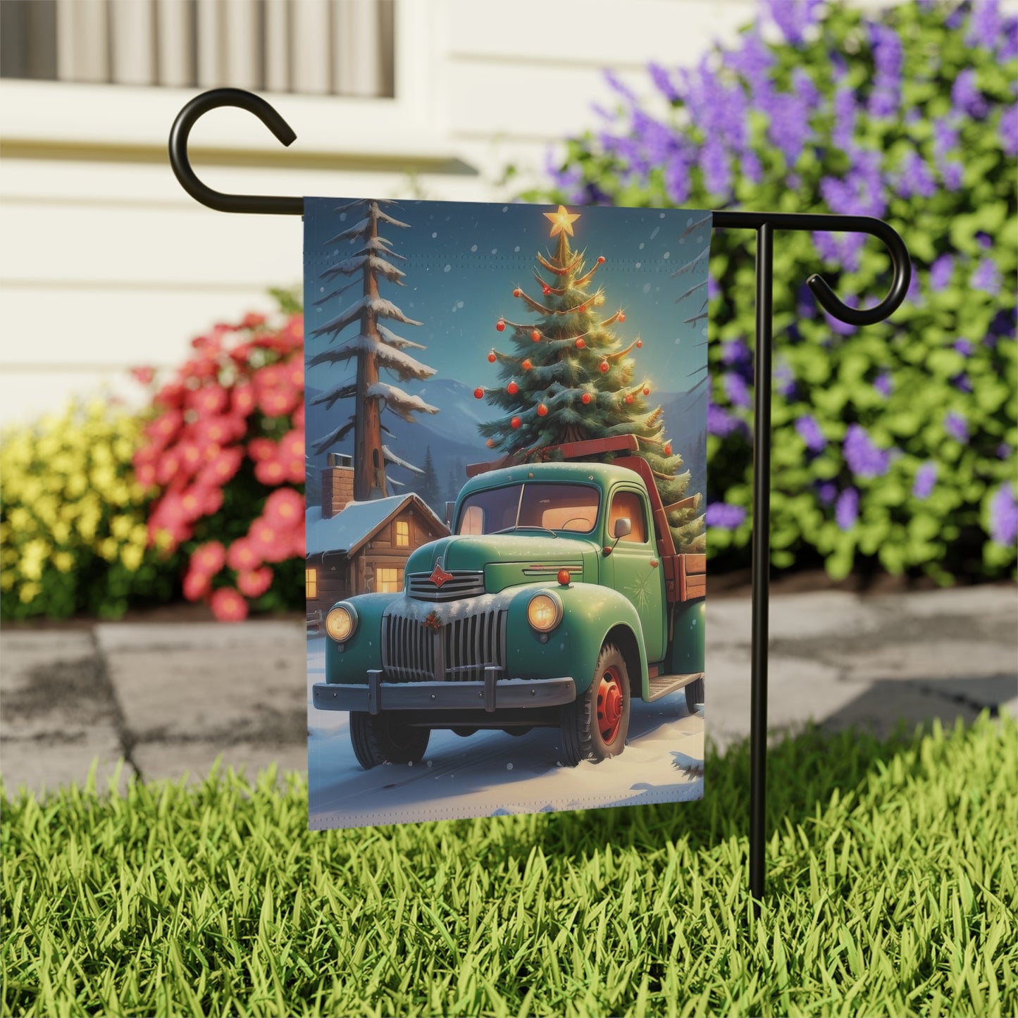 Vintage Christmas Tree Truck Garden Flag