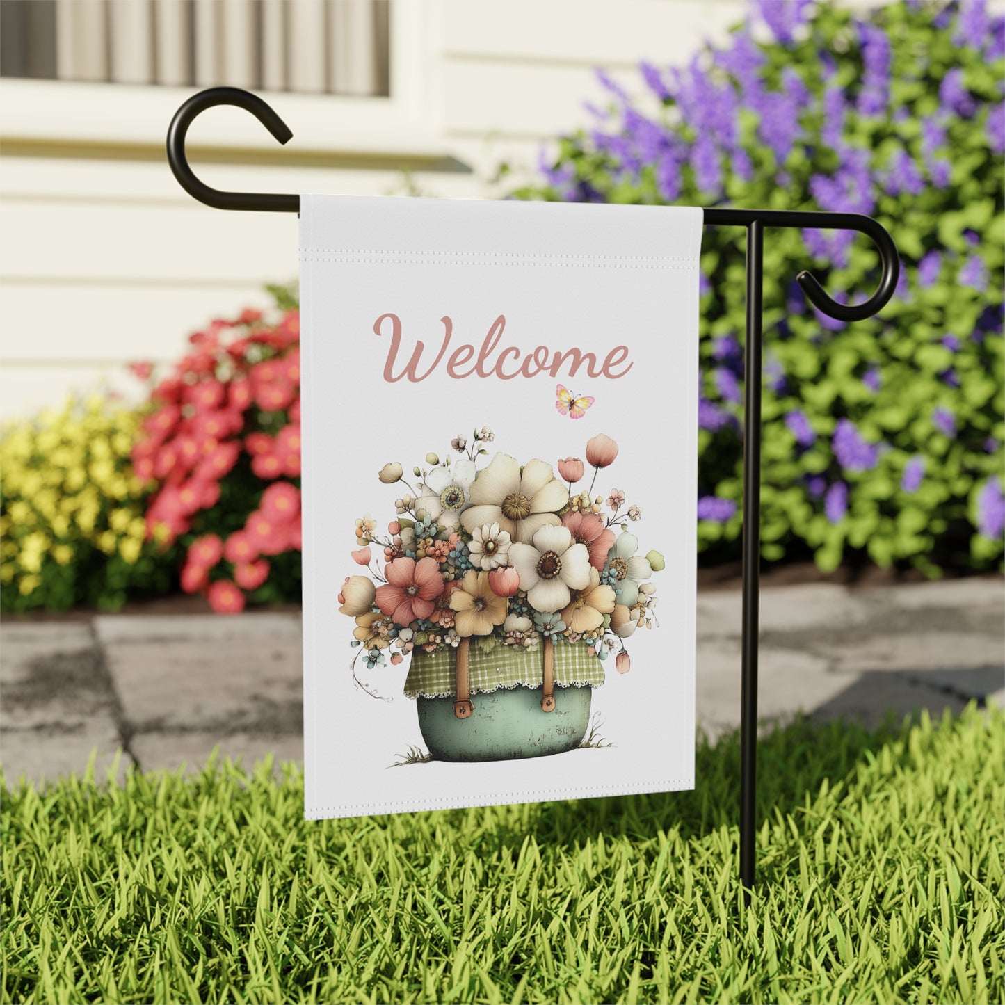 Welcome Floral Basket Garden Flag