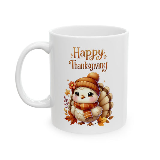 Happy Turkey Day Coffee Cup with a Cute Baby Turkey