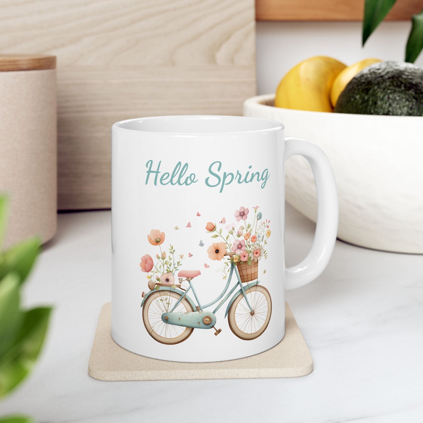 Hello Spring Vintage Bicycle Mug