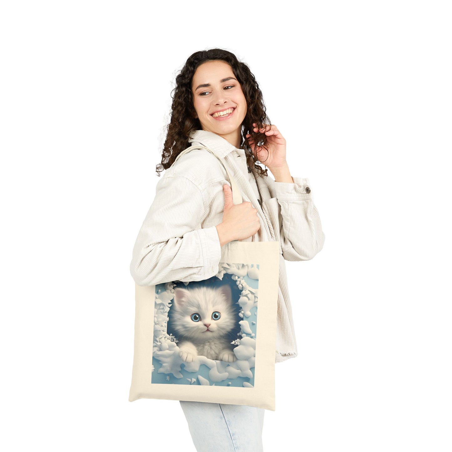Cute Blue-Eyed Kitten Reusable Tote Bag
