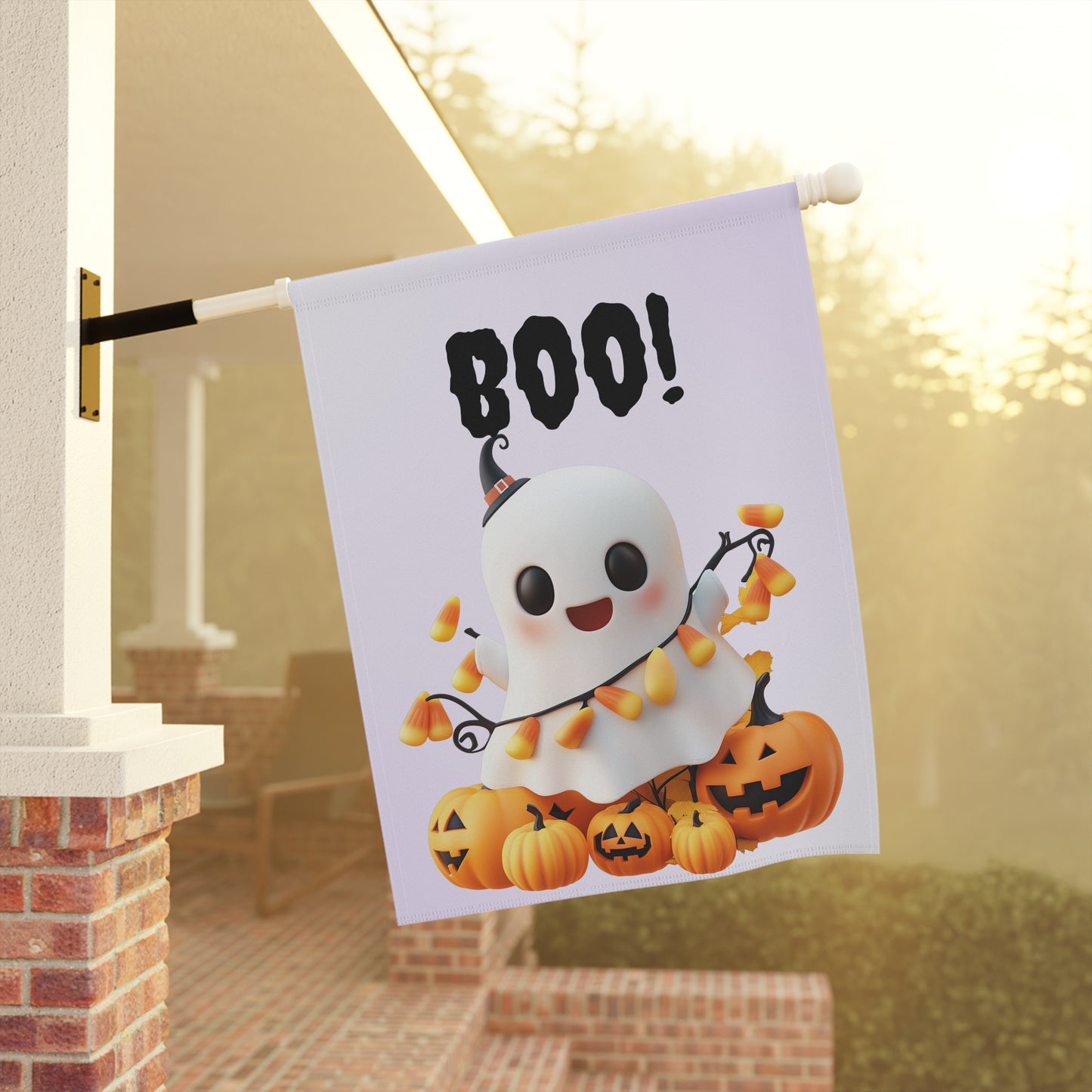 Cute Ghost with Candy Corn Garden Flag
