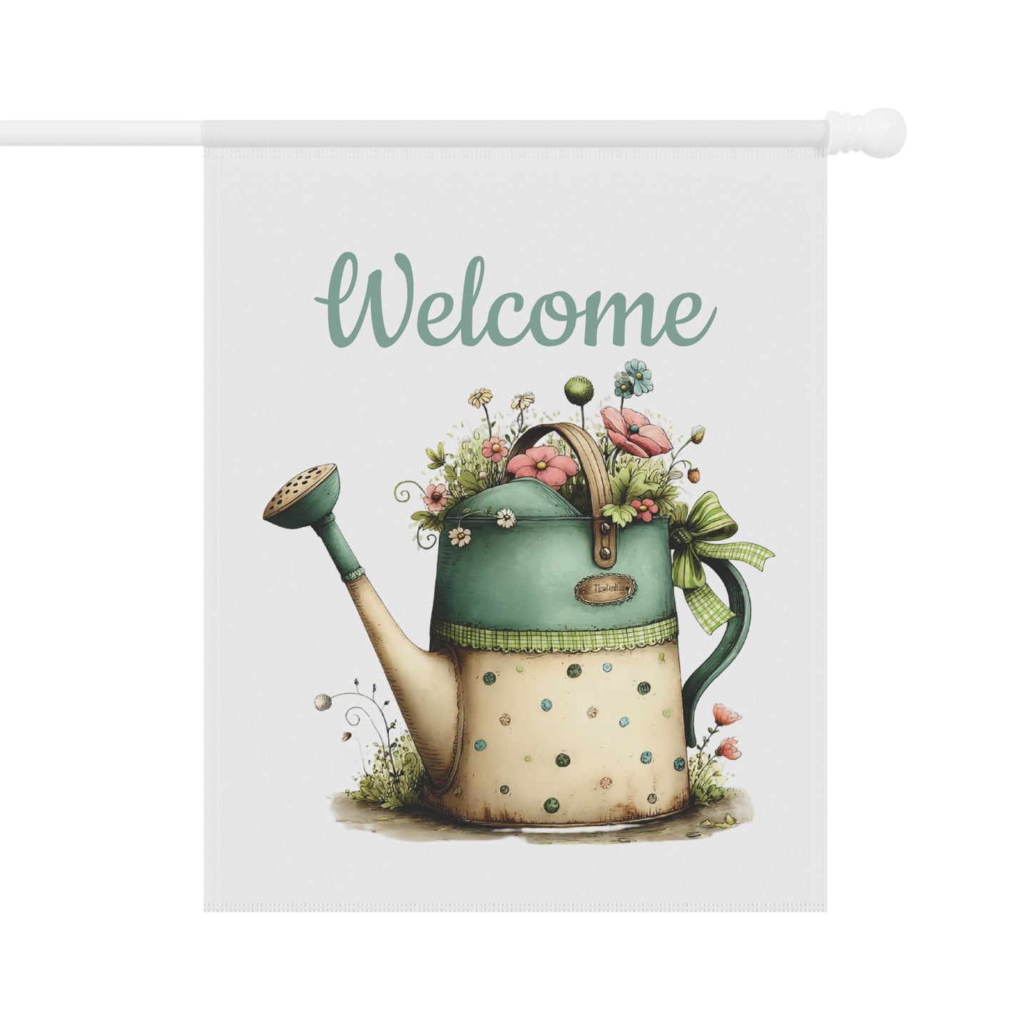 Vintage Watering Can Welcome Flag