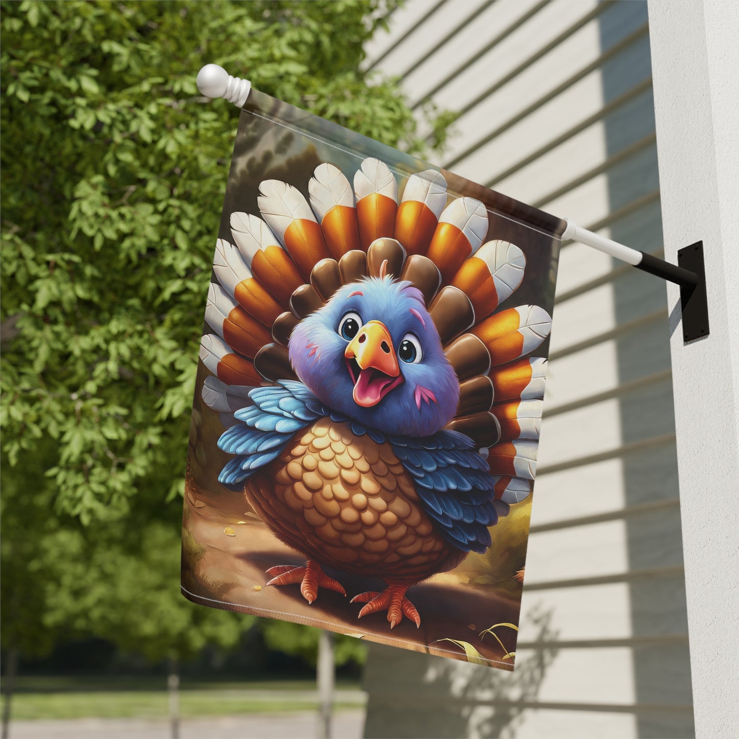 Cute Cartoon Thanksgiving Turkey Garden Flag