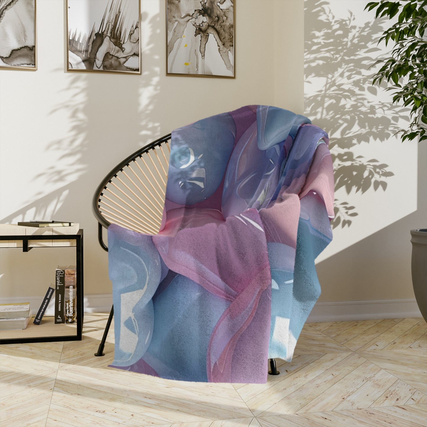 Soft Pastel Puffy Hearts Velveteen Blanket