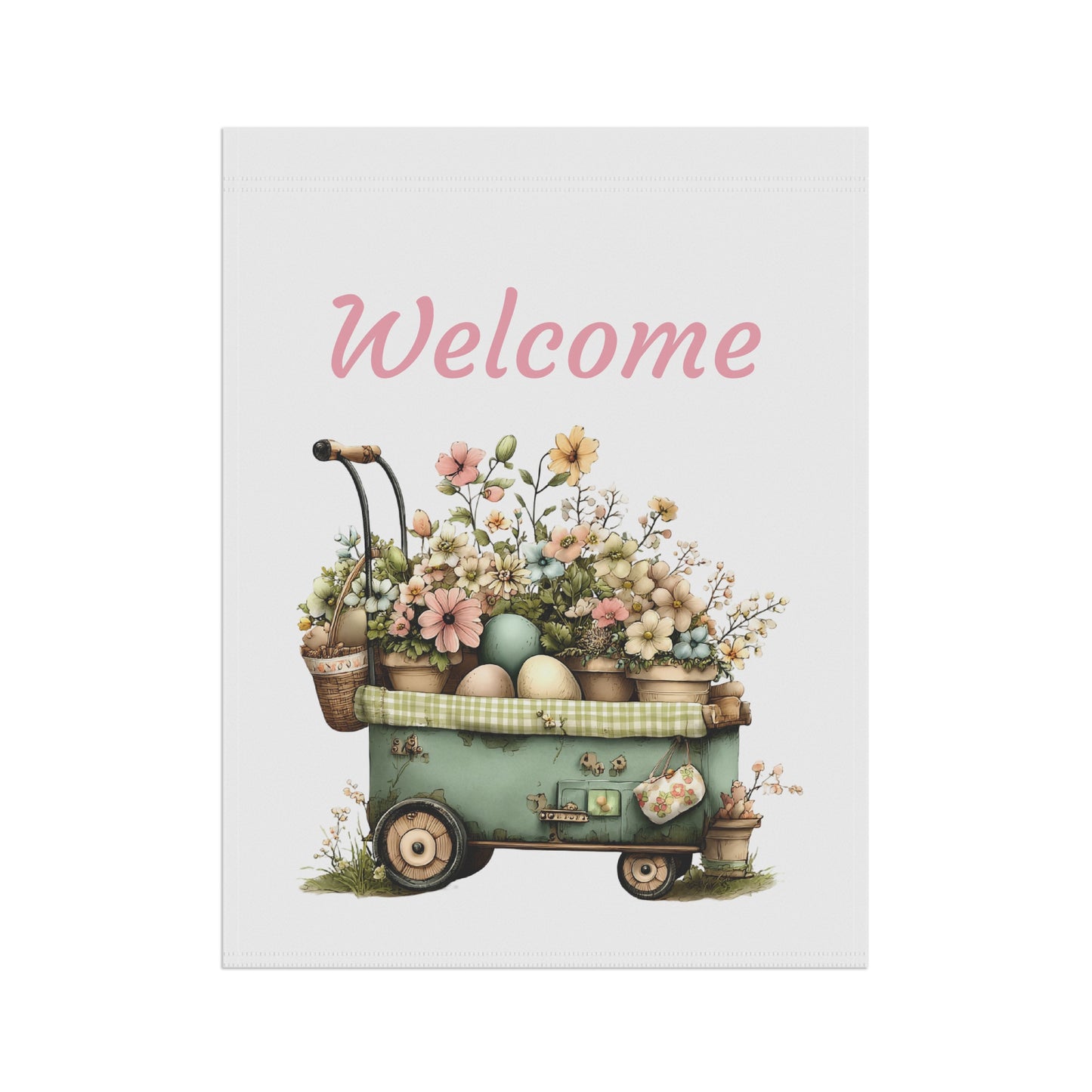 Vintage Flower Wagon Welcome Flag