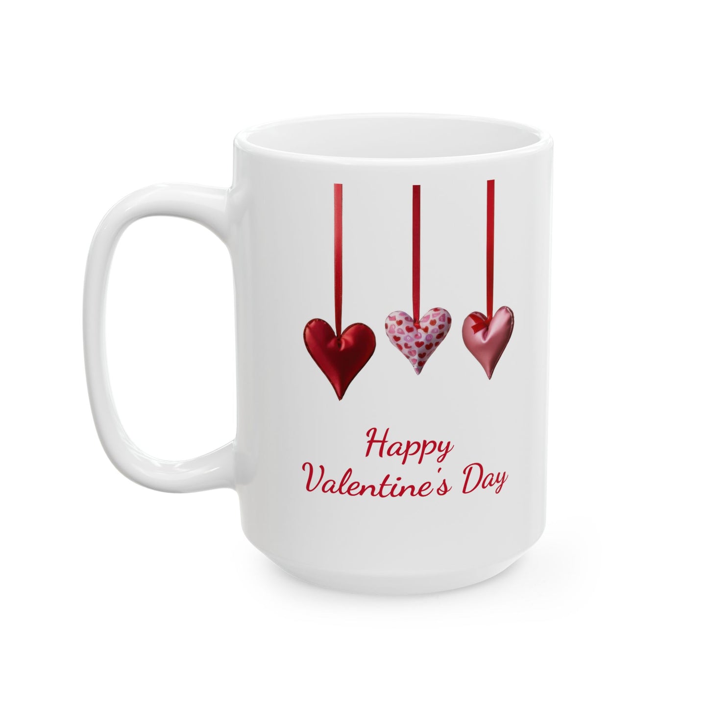Elegant Hanging Hearts "Happy Valentines Day" Coffee Mug