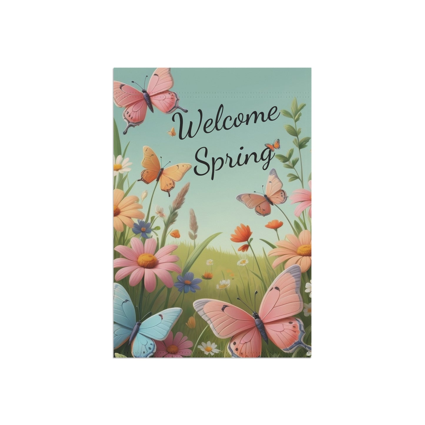 Colorful Butterfly Welcome Spring Garden Flag