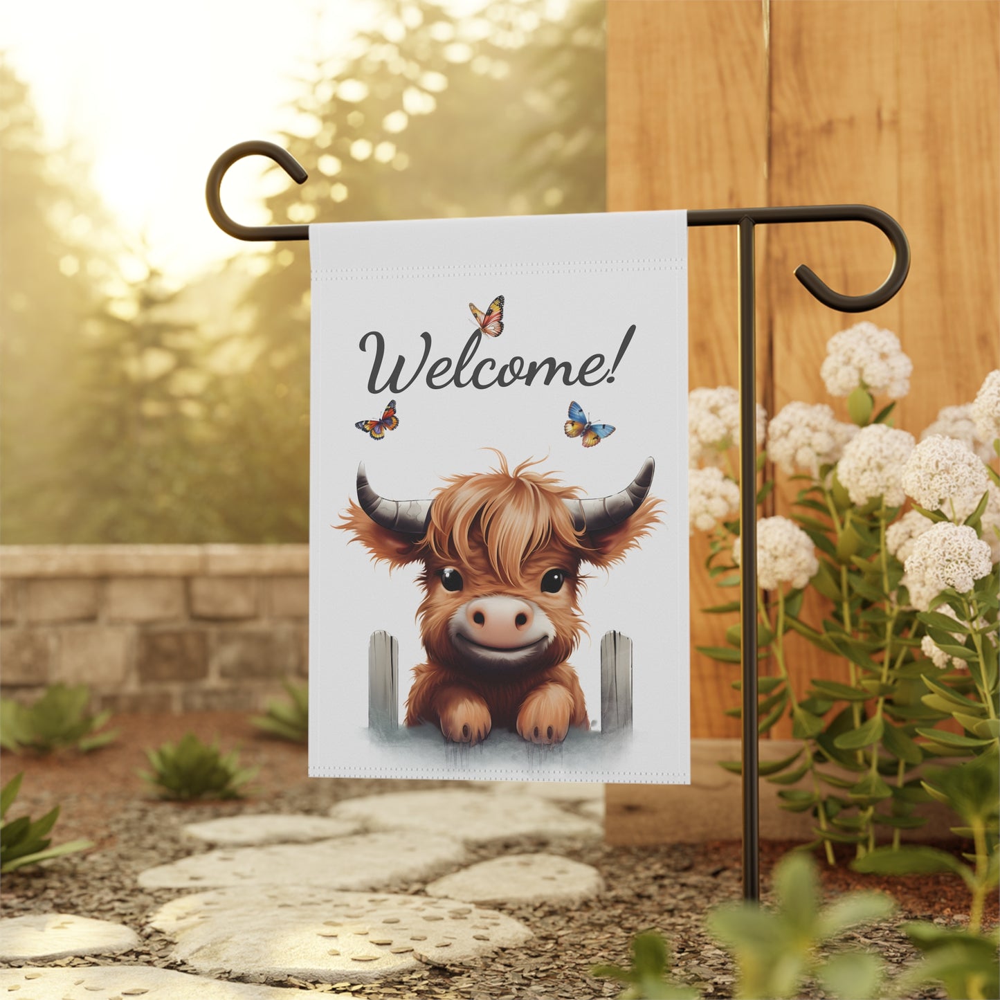 Cute Highland Cow Welcome Garden Flag