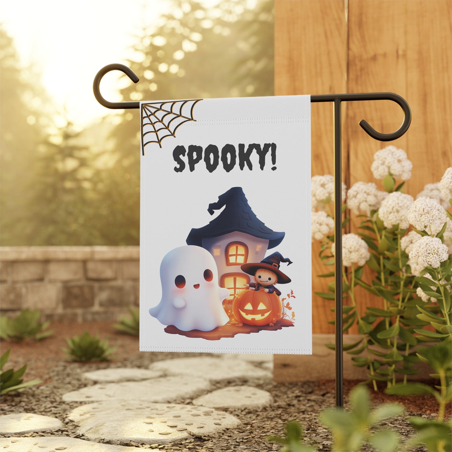 Cute Ghost & Haunted House Garden Flag