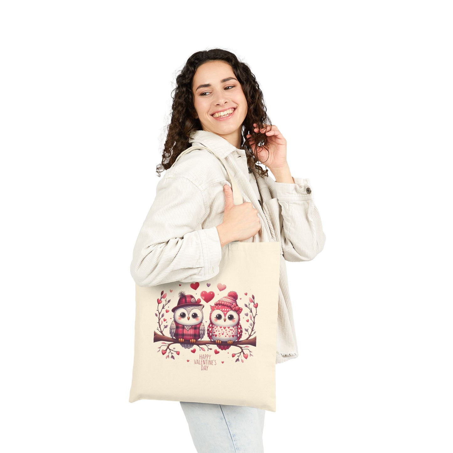 "Happy Valentine's Day" Owl Couple Canvas Tote Bag