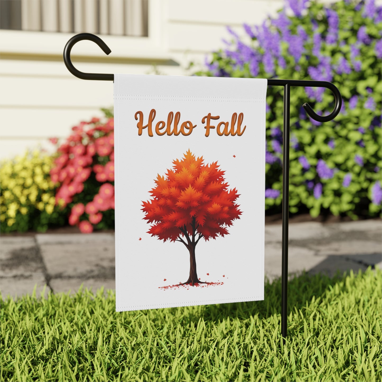 Hello Fall Garden Flag with Autumn Tree