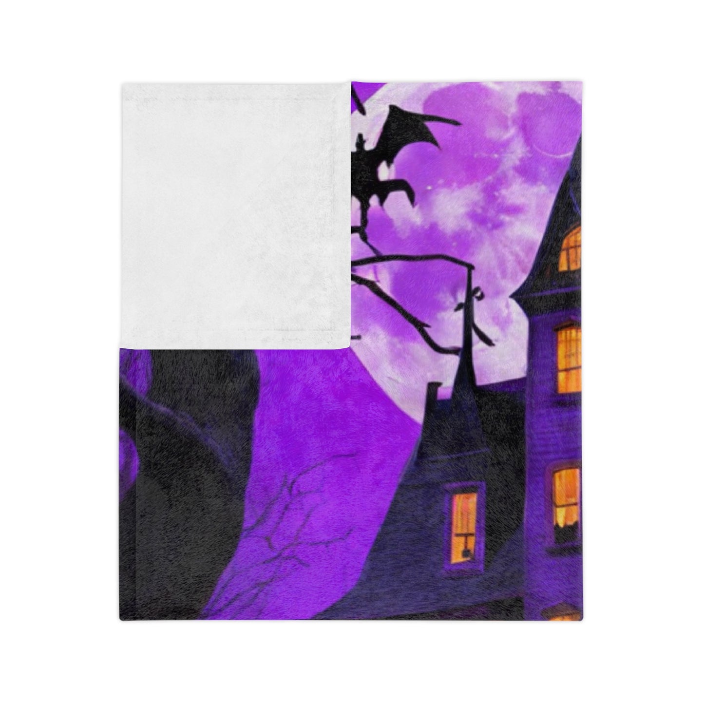Spooky Purple Haunted House Halloween Blanket