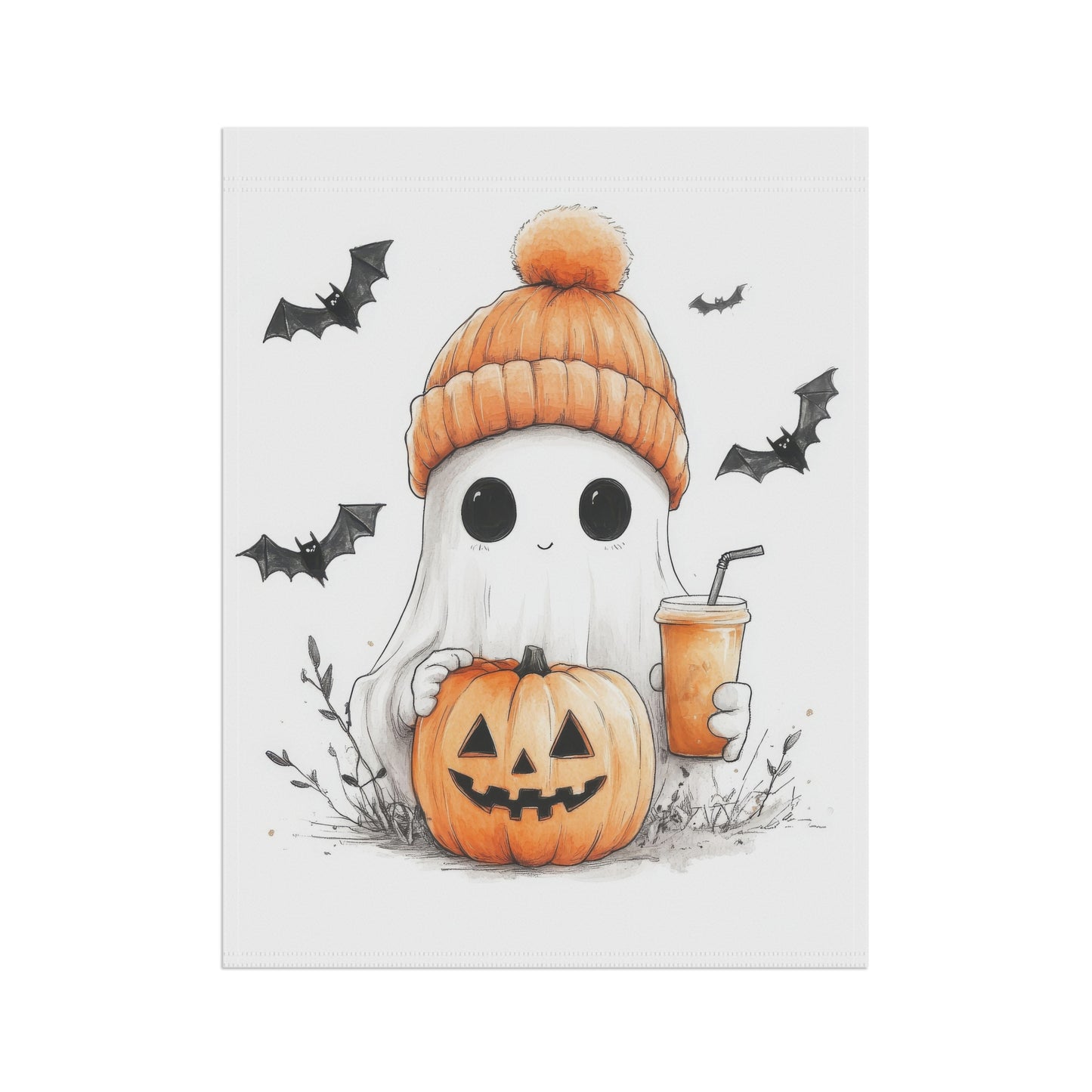 Cozy Cute Ghost Halloween Garden Flag